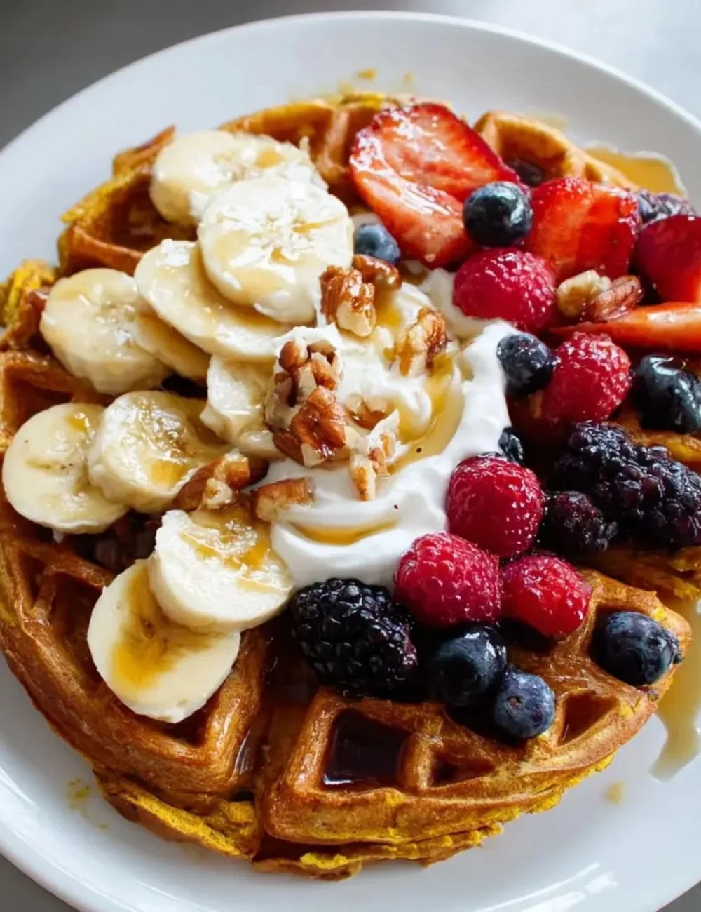 Delicious anti-inflammatory turmeric waffles served on a plate