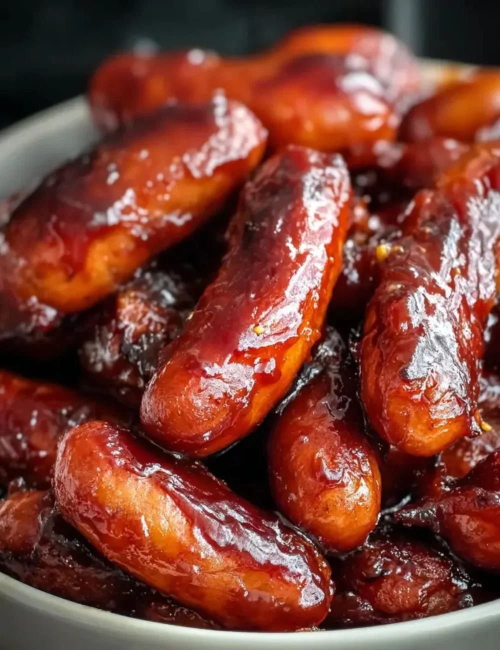 BBQ cocktail sausages in a crock pot, perfect for parties and gatherings.