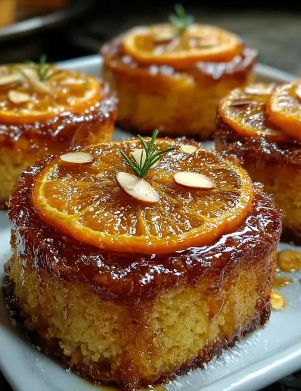 Slice of candied orange almond cake with vibrant orange decoration