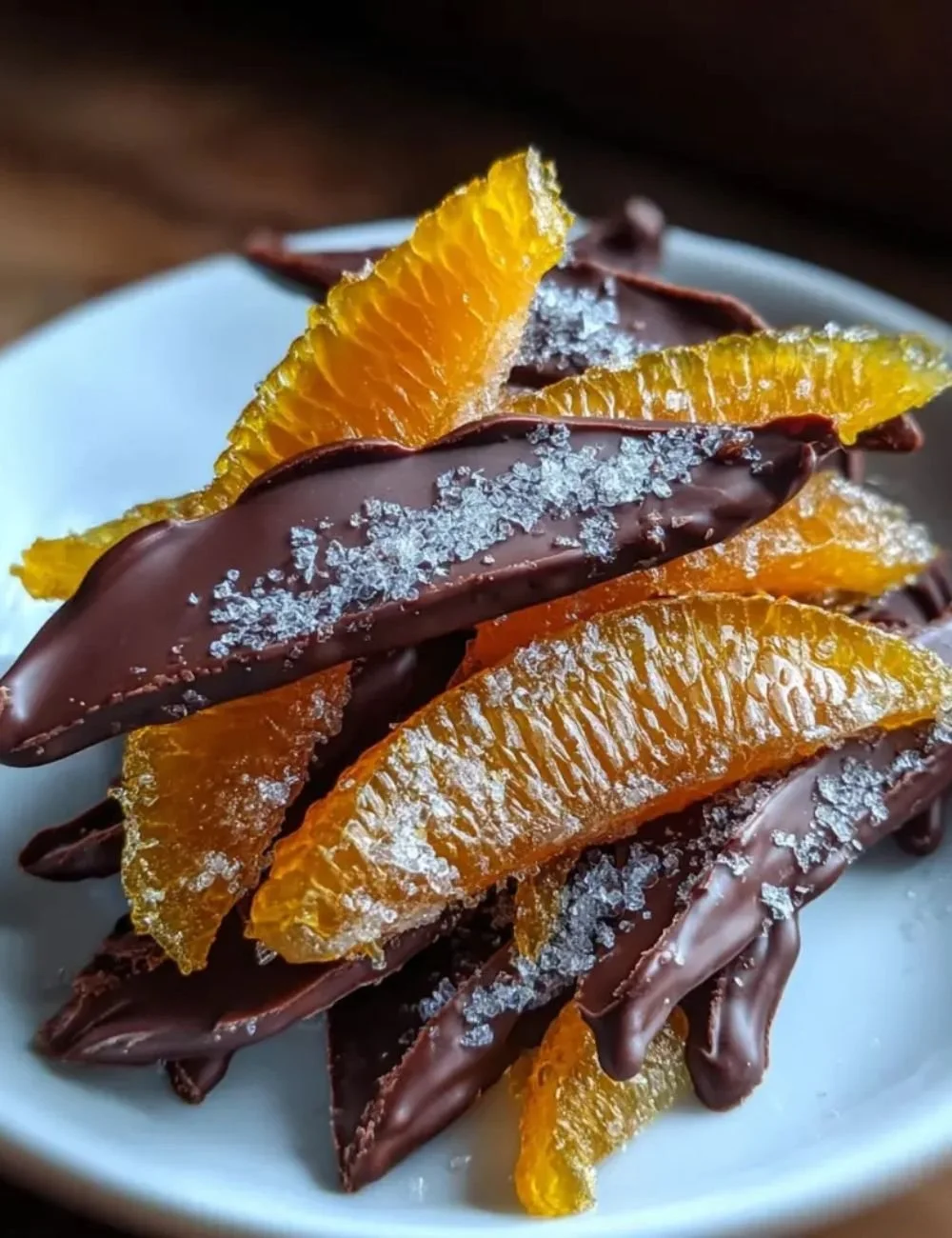 Candied orange peel dipped in rich chocolate for a sweet and citrusy treat