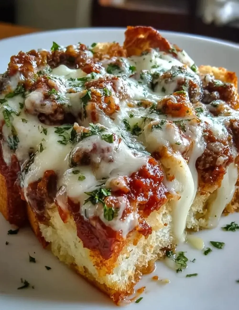 Cheesy Garlic Bread Lasagna Skillet served in a skillet