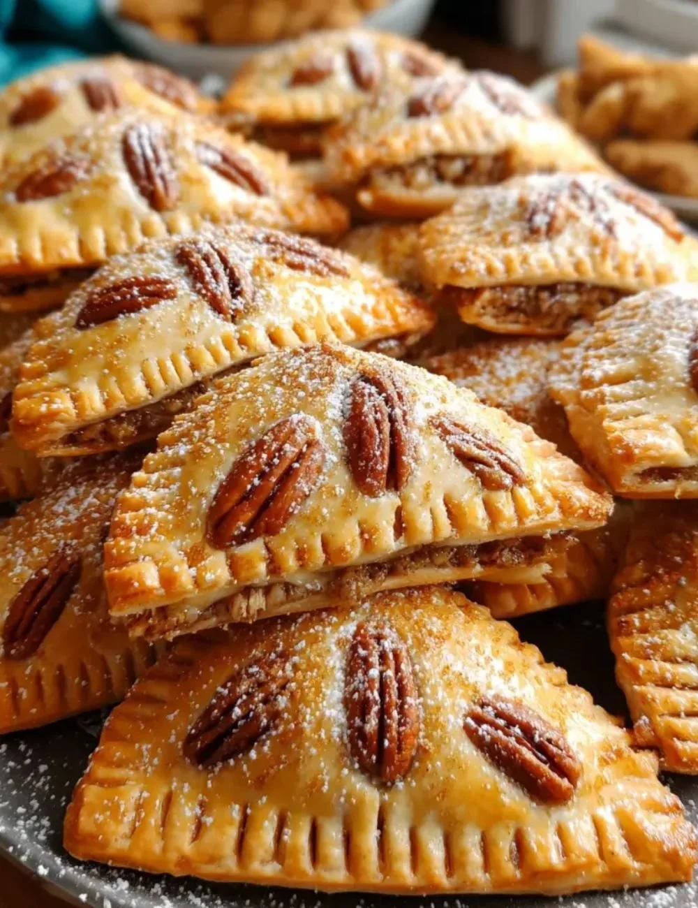 Cinnamon Pecan Pie Crust Cookies topped with nuts