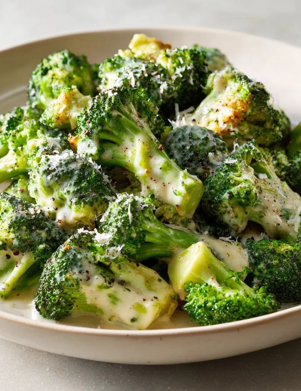 Plate of Copycat Longhorn Broccoli with garlic and seasonings