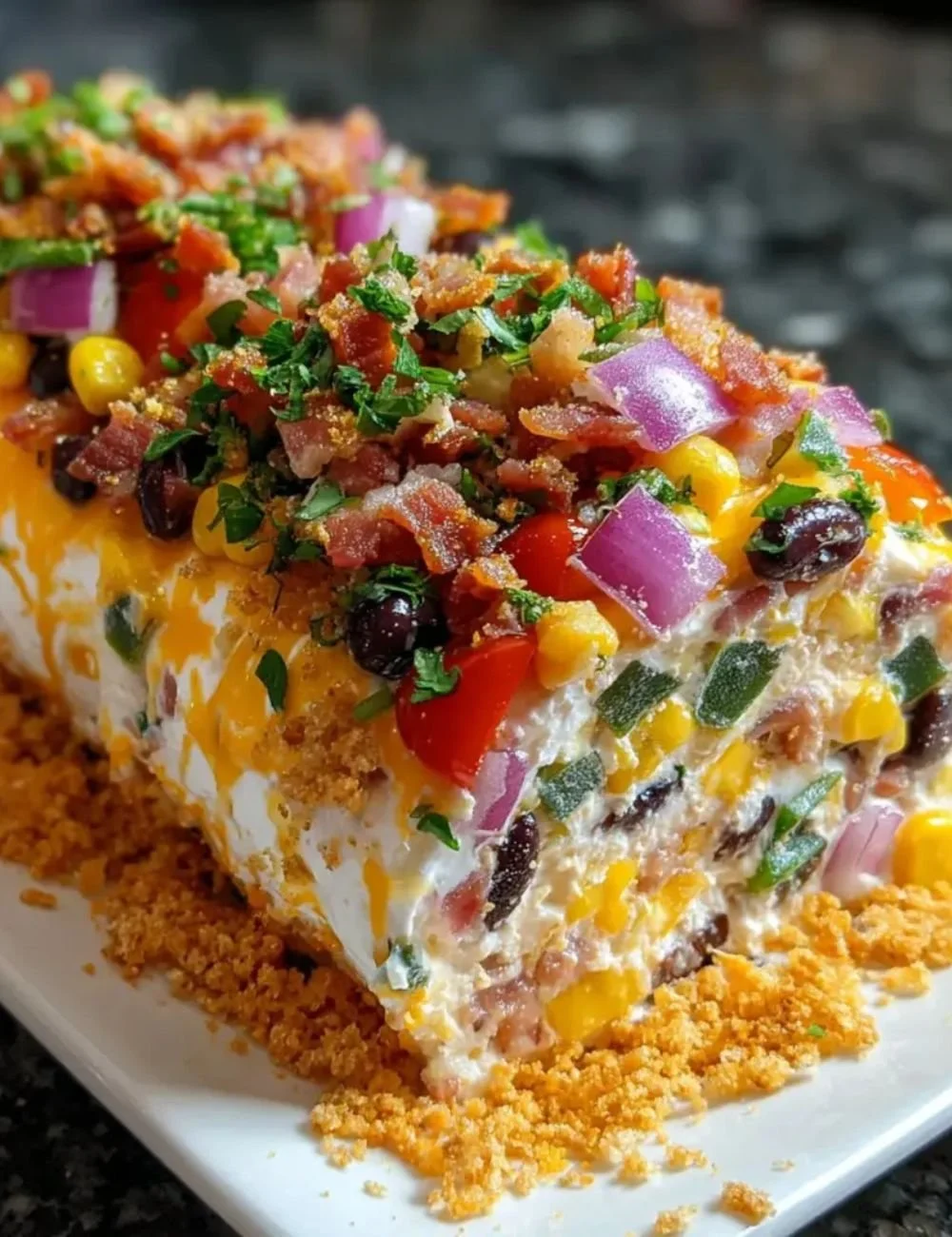 Cowboy Caviar Jalapeño Popper Cheese Log recipe with colorful ingredients