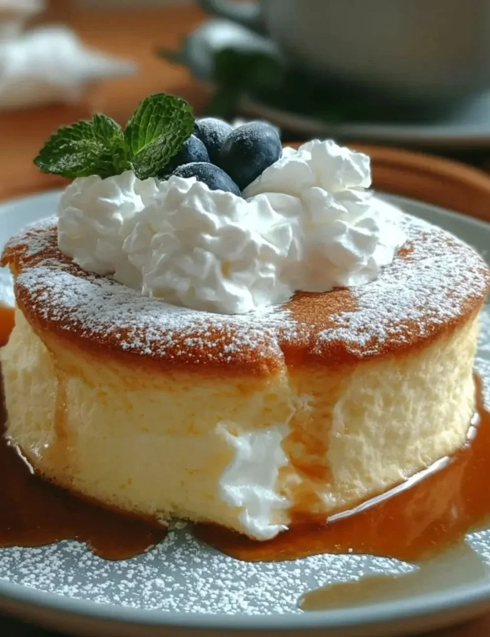 Fluffy yogurt cloud dessert topped with berries