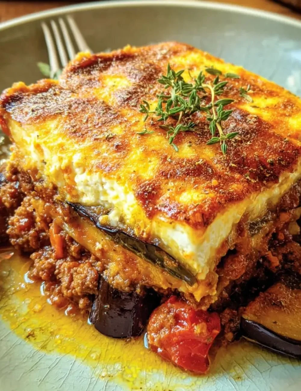 Delicious Greek Eggplant Lasagna with layers of eggplant, cheese, and sauce