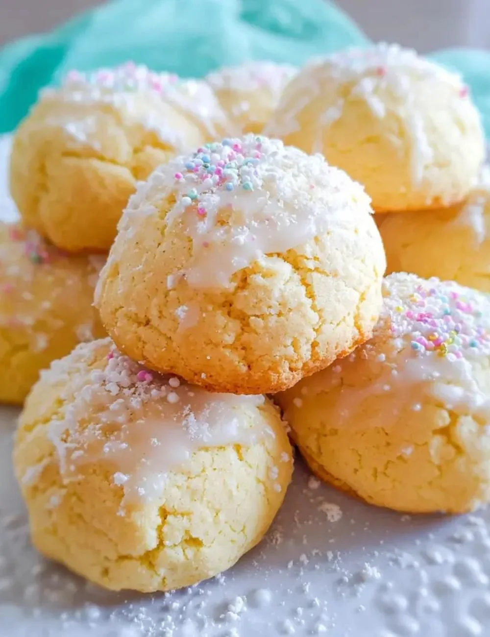 A plate of traditional Italian Easter cookies decorated with colorful icing.
