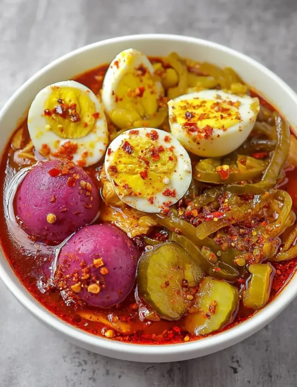 Colorful low carb spicy bowls filled with fresh vegetables and protein.