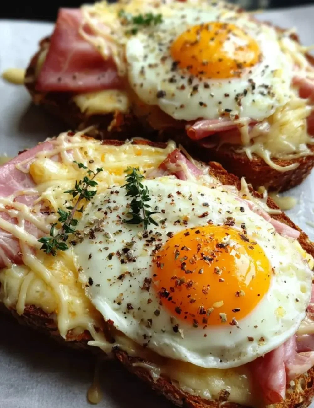 Delicious Madame Croque Toast served with fresh ingredients and cheese.