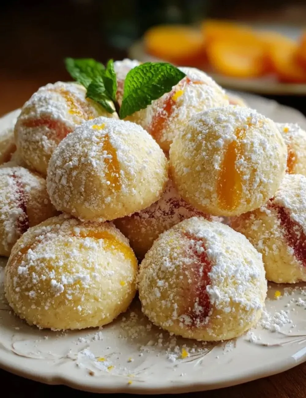 Orange infused ricotta peach cookies on a plate, showcasing their delicious appearance.