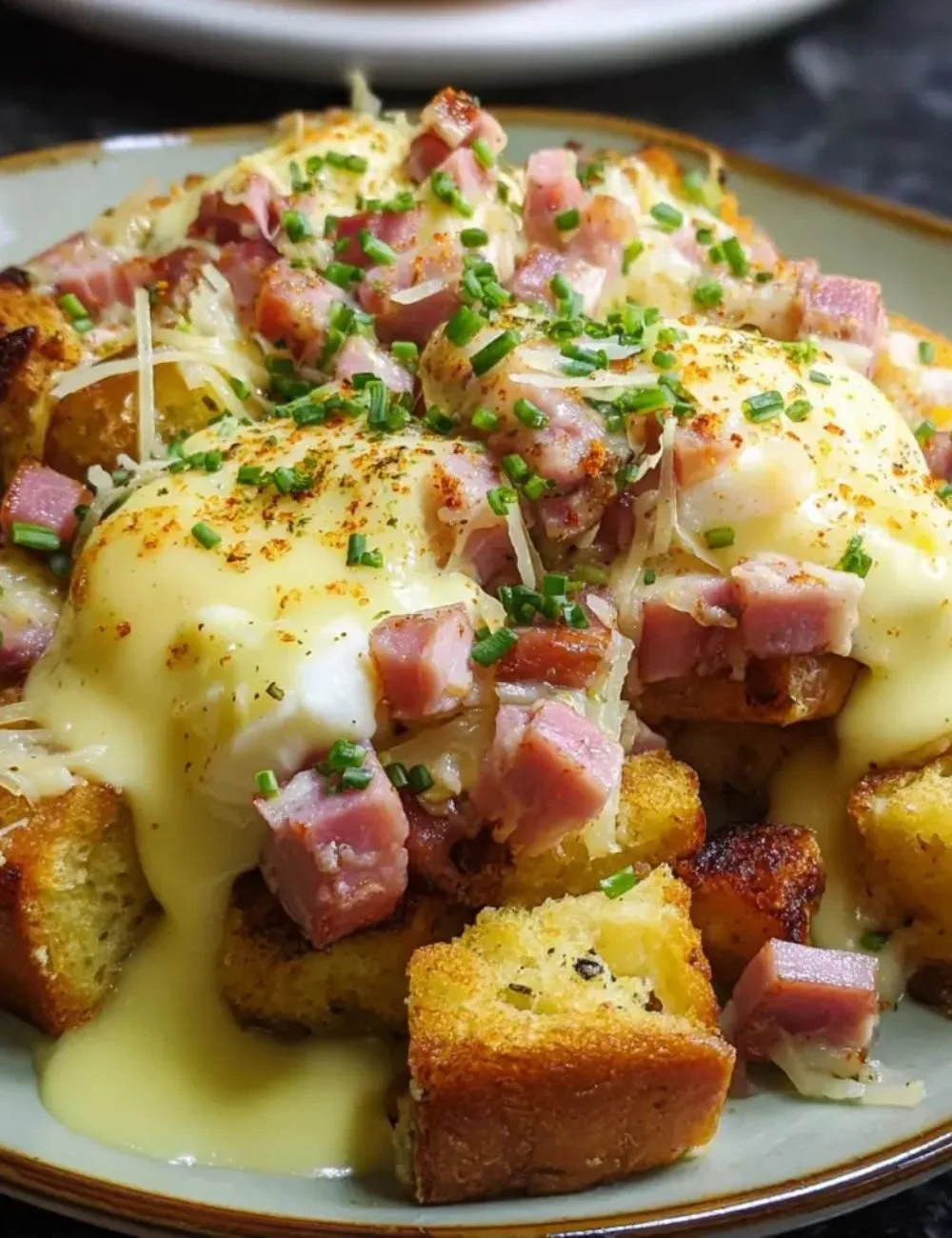 Overnight Eggs Benedict Casserole served on a brunch table