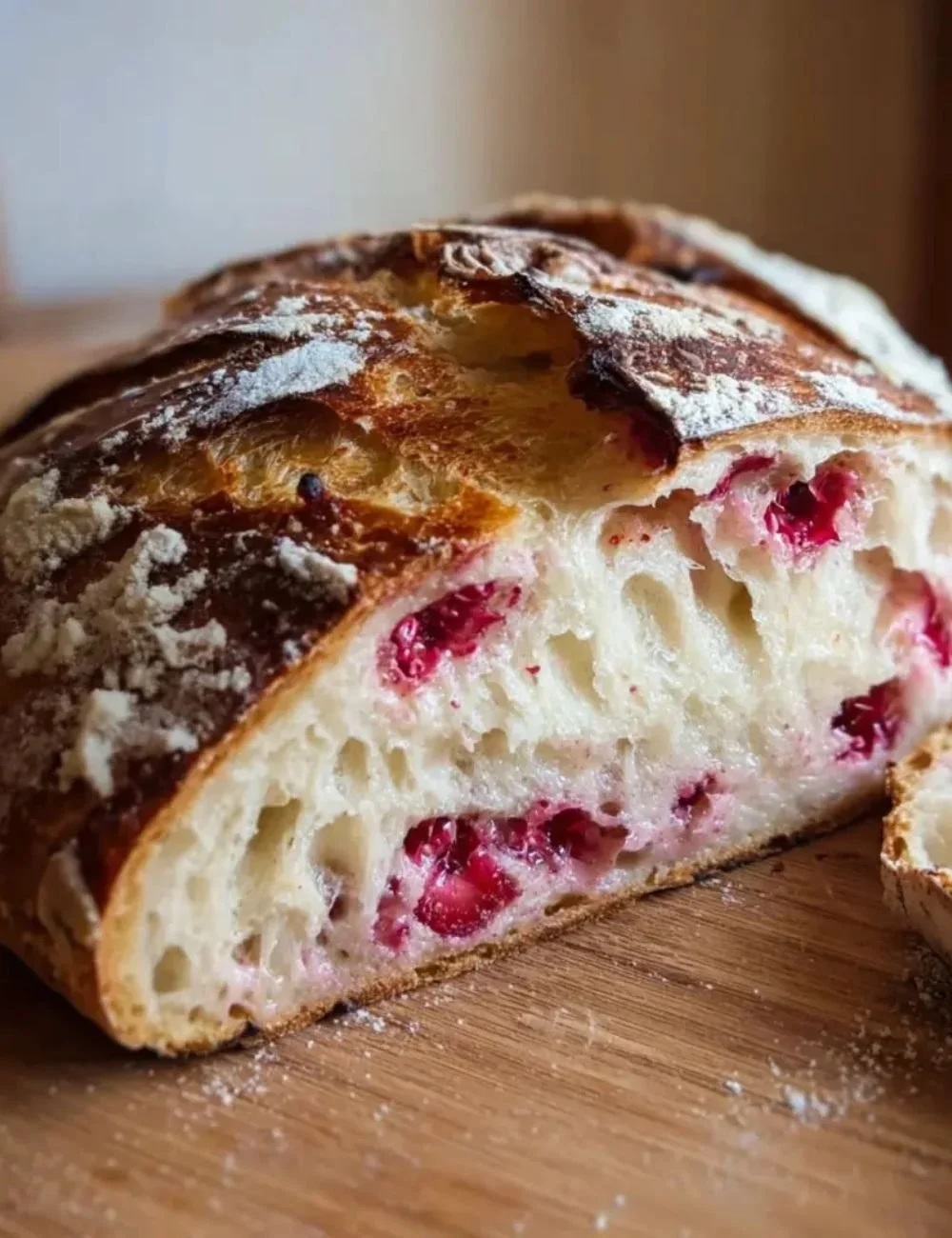 Raspberry Cheesecake Sourdough Bread with fresh raspberries and creamy texture.