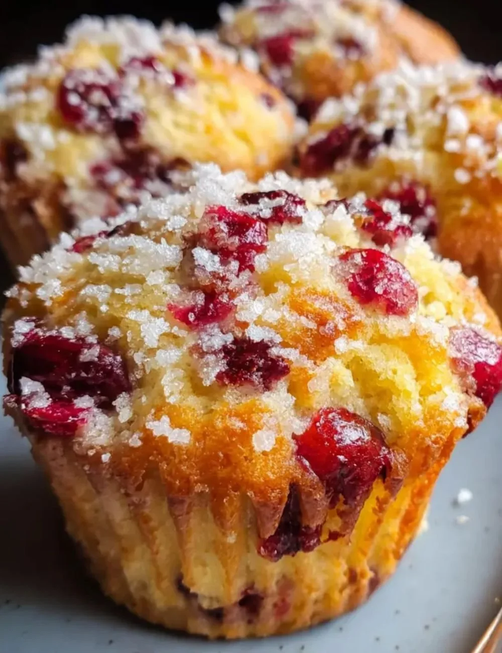 Delicious Ricotta Cranberry Orange Muffins with a golden crust and fruity filling