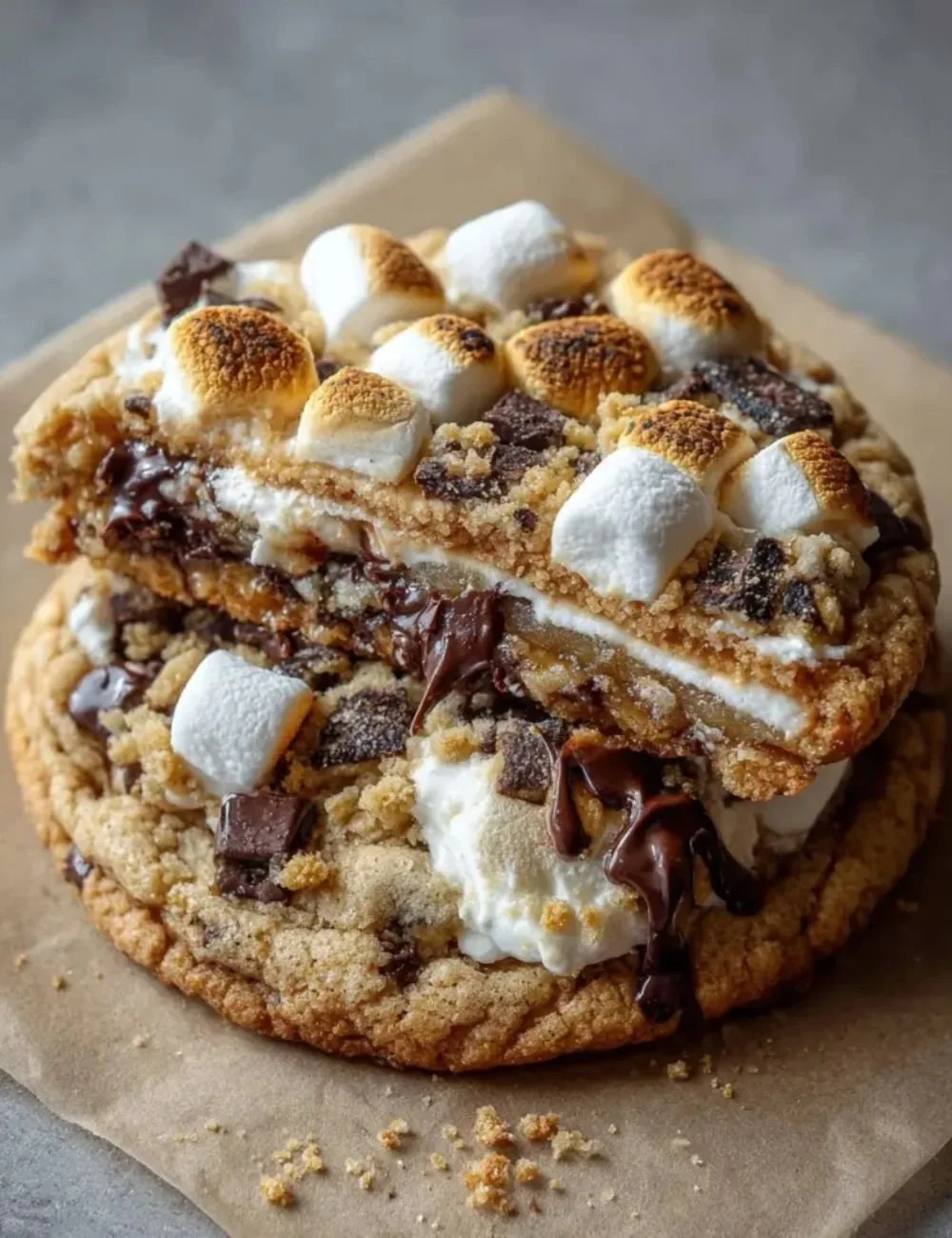 Single serve S'mores cookie with chocolate and marshmallows