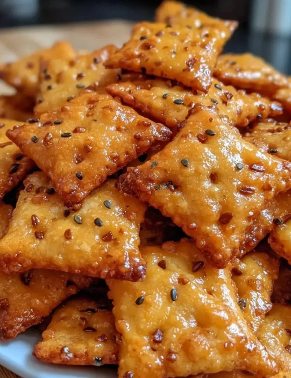 Bowl of homemade Sourdough Cheez-Its snack crackers with cheese flavor