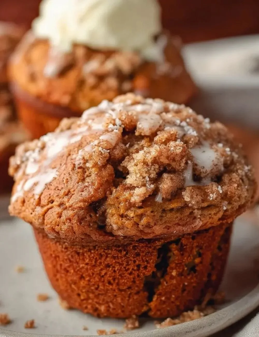 Freshly baked apple butter muffins on a wooden table