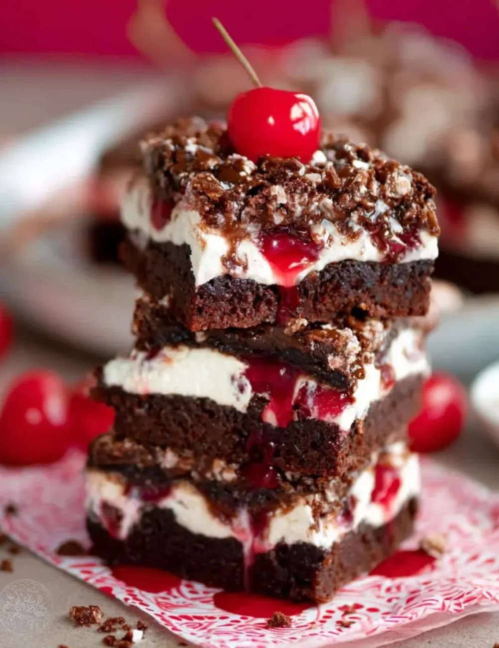 Cherry Brownie Dream Bars with cherries and chocolate fudgy texture
