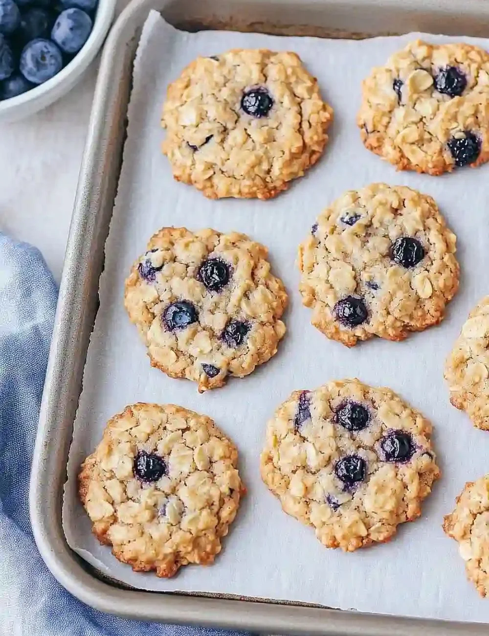 Chewy blueberry oatmeal cookies on a plate