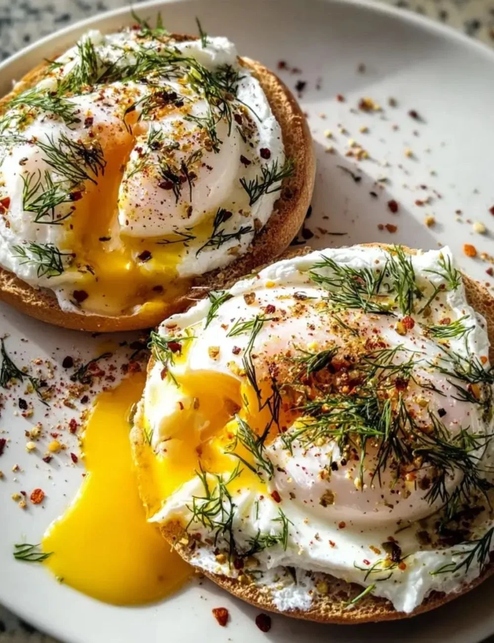 Delicious Çılbır Eggs Benedict with poached eggs and yogurt sauce