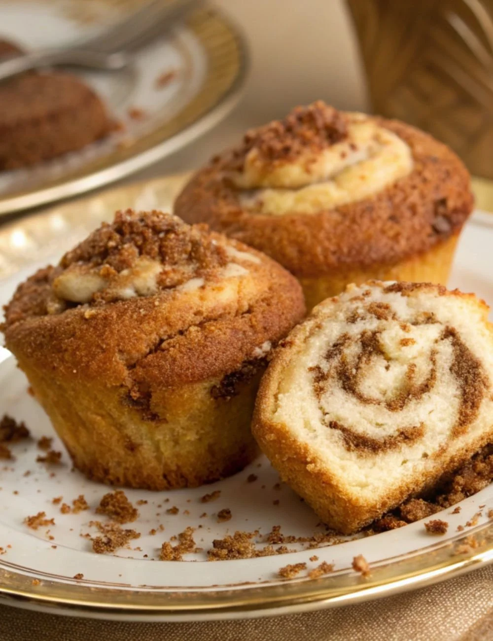 Delicious coffee cake muffins baked to perfection, topped with a crumbly cinnamon streusel.