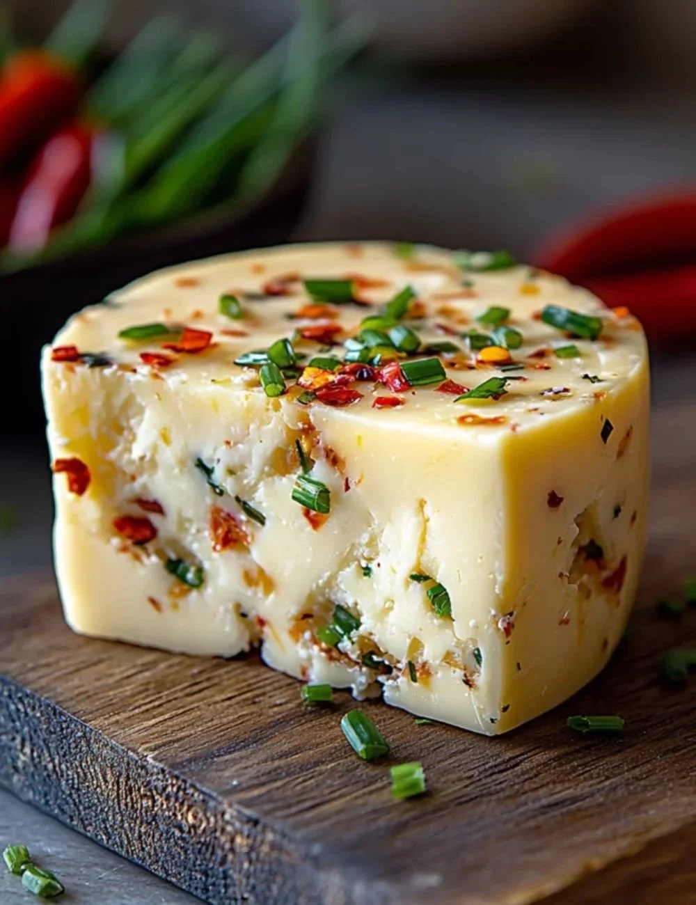 Homemade pepper jack cheese with spices and peppers