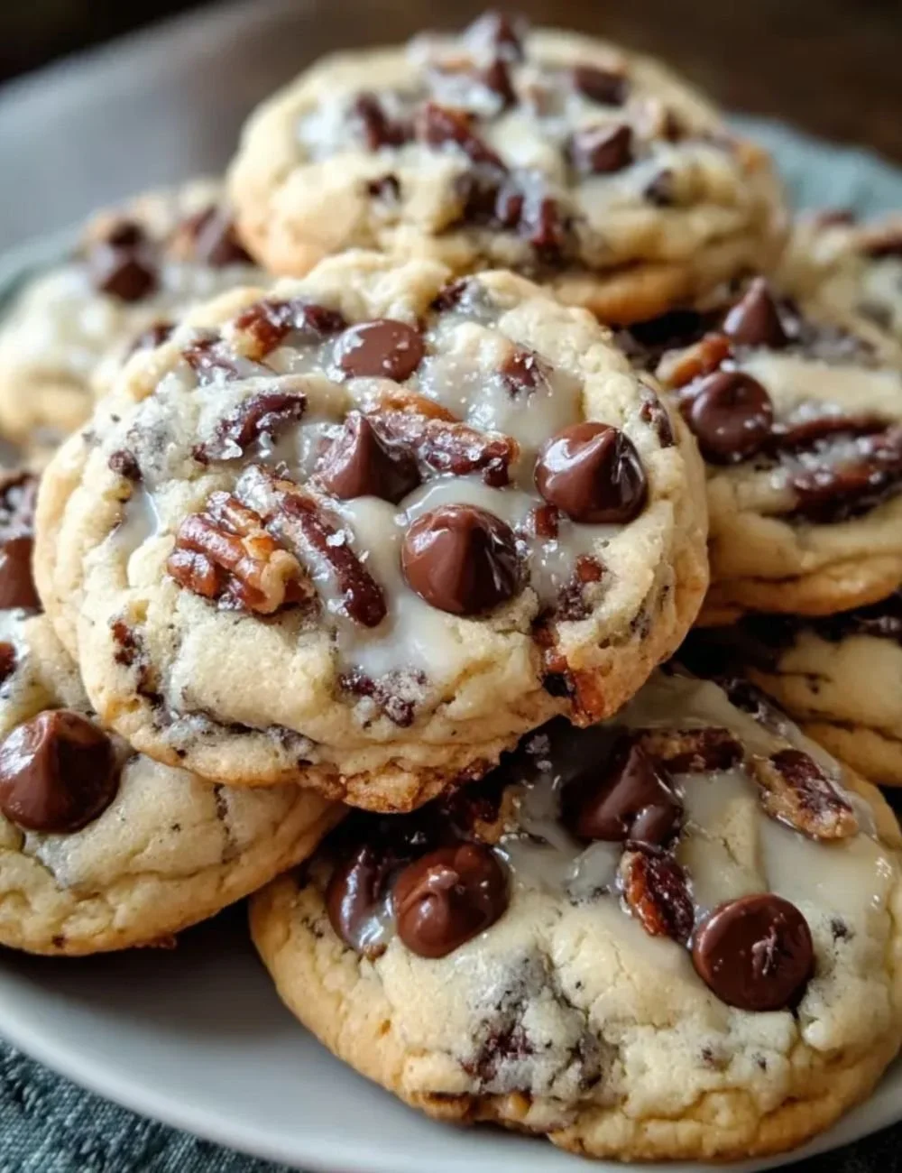 Freshly baked Irish cream chocolate chip cookies on a plate
