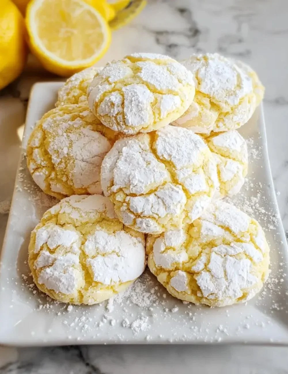 Delicious Lemon Crinkle Cookies dusted with powdered sugar