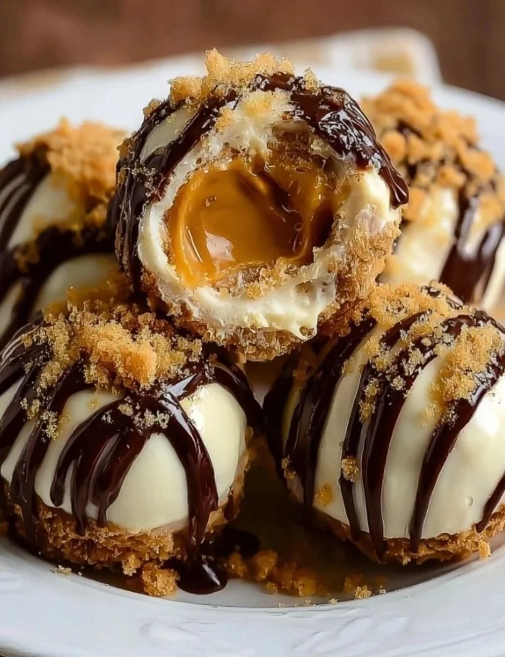 No-Bake Peanut Butter Cheesecake Balls on a plate