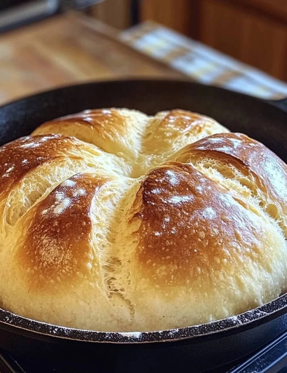 No-oven stovetop bread cooked in a skillet on the stove.