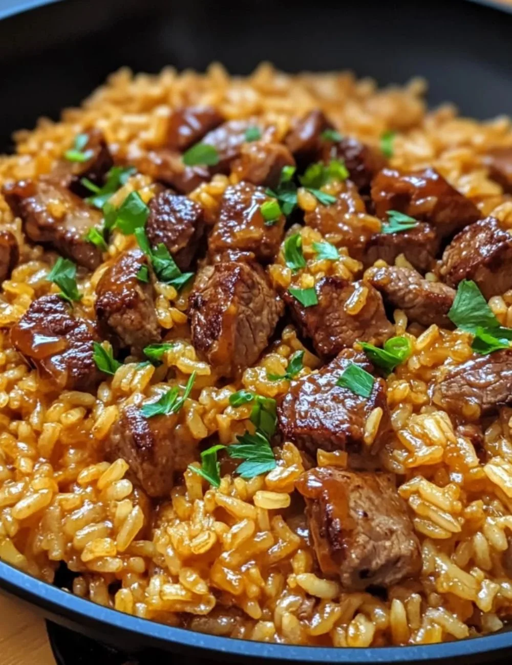 One-Skillet Creamy Honey BBQ Steak Rice