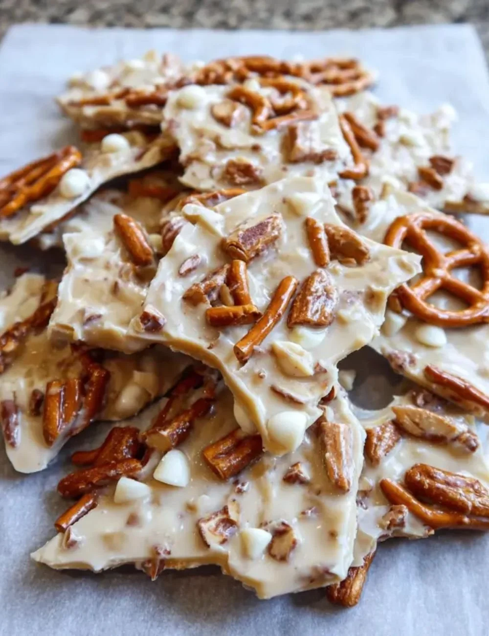 Delicious Peanut Butter Pretzel Bark with chocolate and pretzels for a tasty treat
