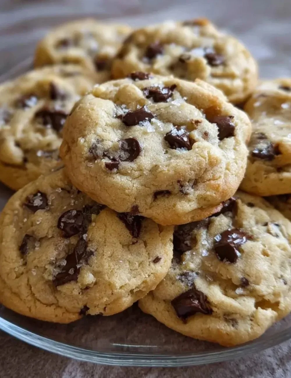 Freshly baked sourdough chocolate chip cookies on a cooling rack