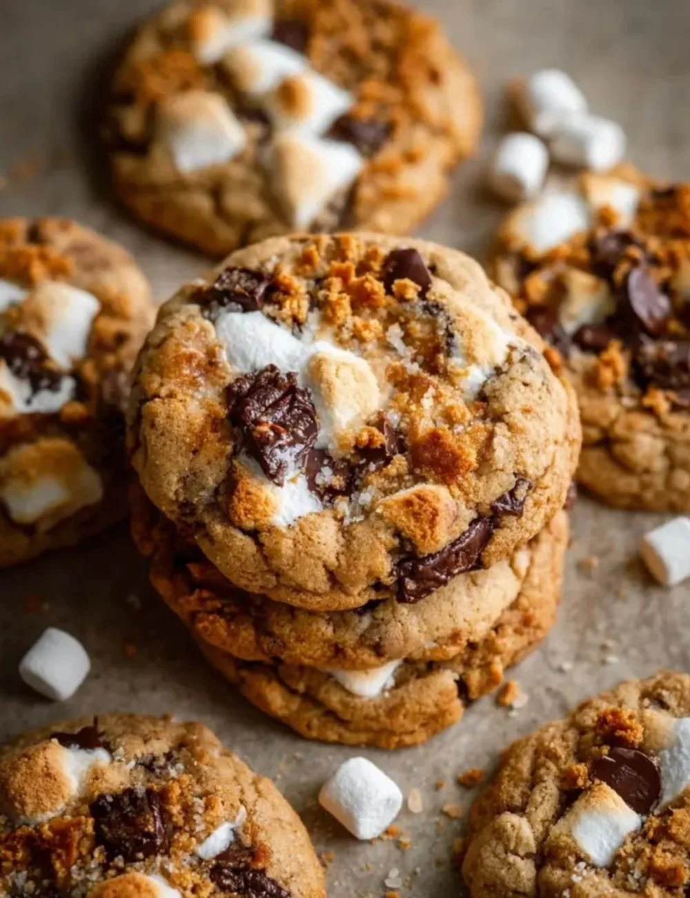 Delicious Sourdough S’mores Cookies with chocolate and marshmallows