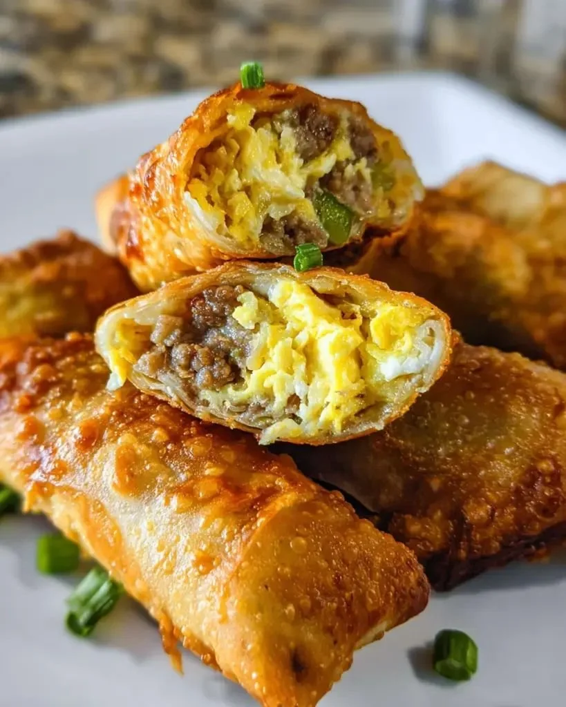 Delicious Breakfast Egg Rolls filled with eggs and cheese
