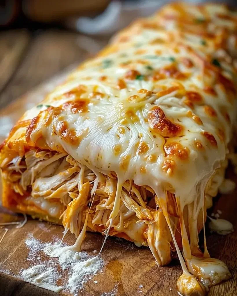 Buffalo Chicken Cheese Bake dish with melted cheese and spicy chicken