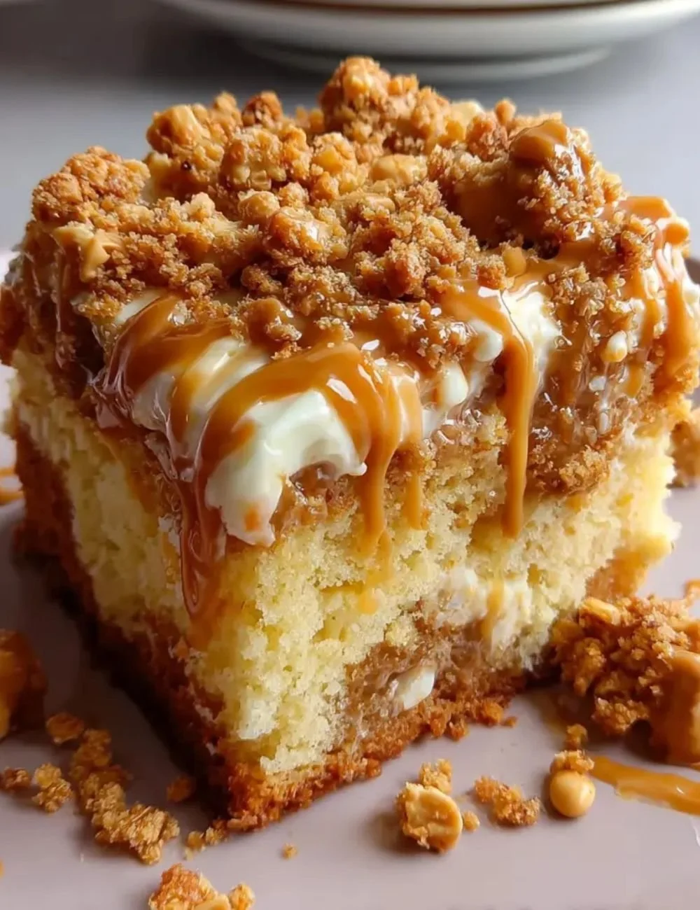Delicious Butterscotch Crunch Cake topped with crunchy pieces