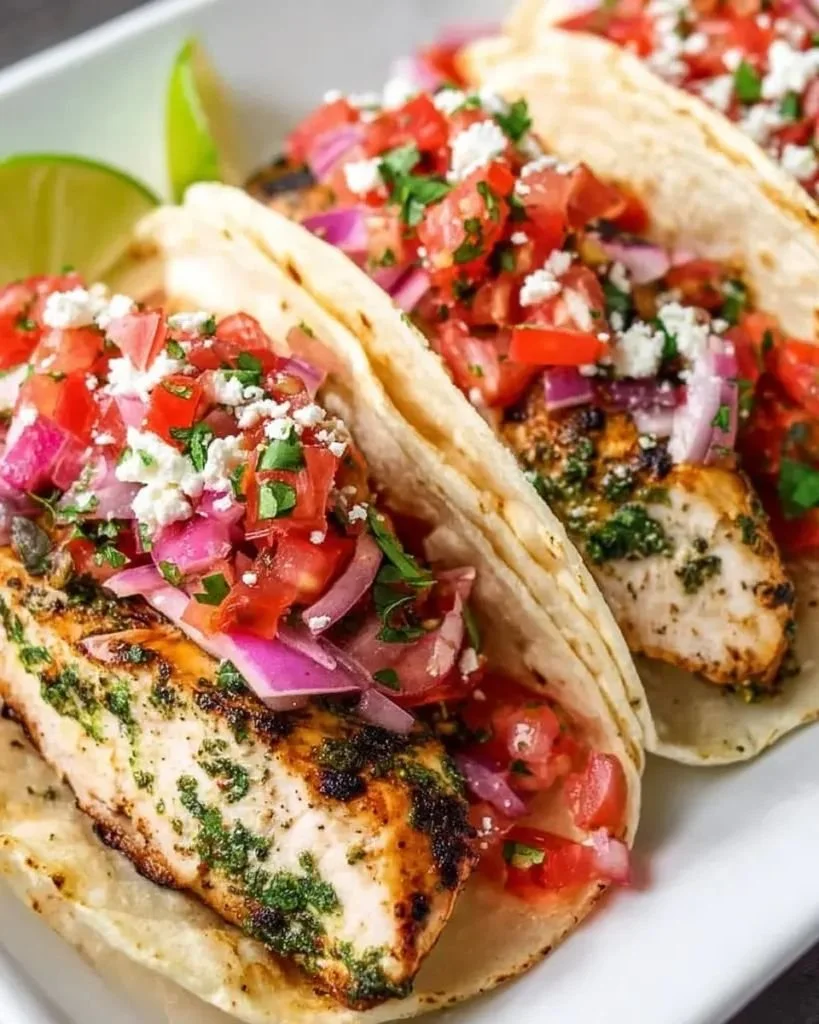 Cilantro Lime Grilled Chicken Tacos with fresh ingredients and vibrant toppings
