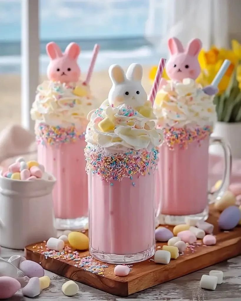 Colorful Easter Bunny Punch served in a glass with festive decorations