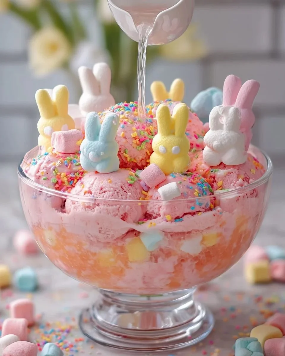 Colorful bowl of Easter Bunny Punch with fruity garnishes for spring celebrations