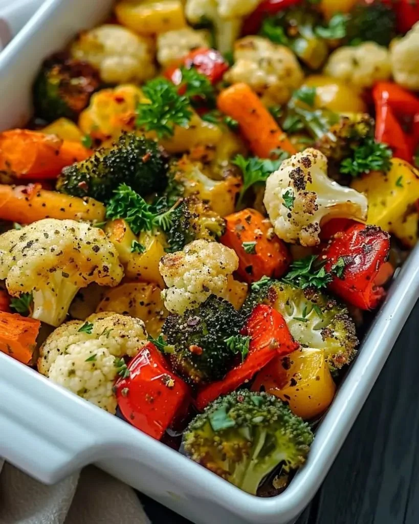 Delicious garlic roasted vegetables served in a bowl