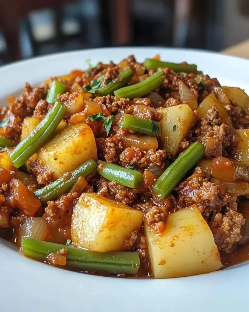 Hobo Casserole with Ground Beef topped with cheese and vegetables