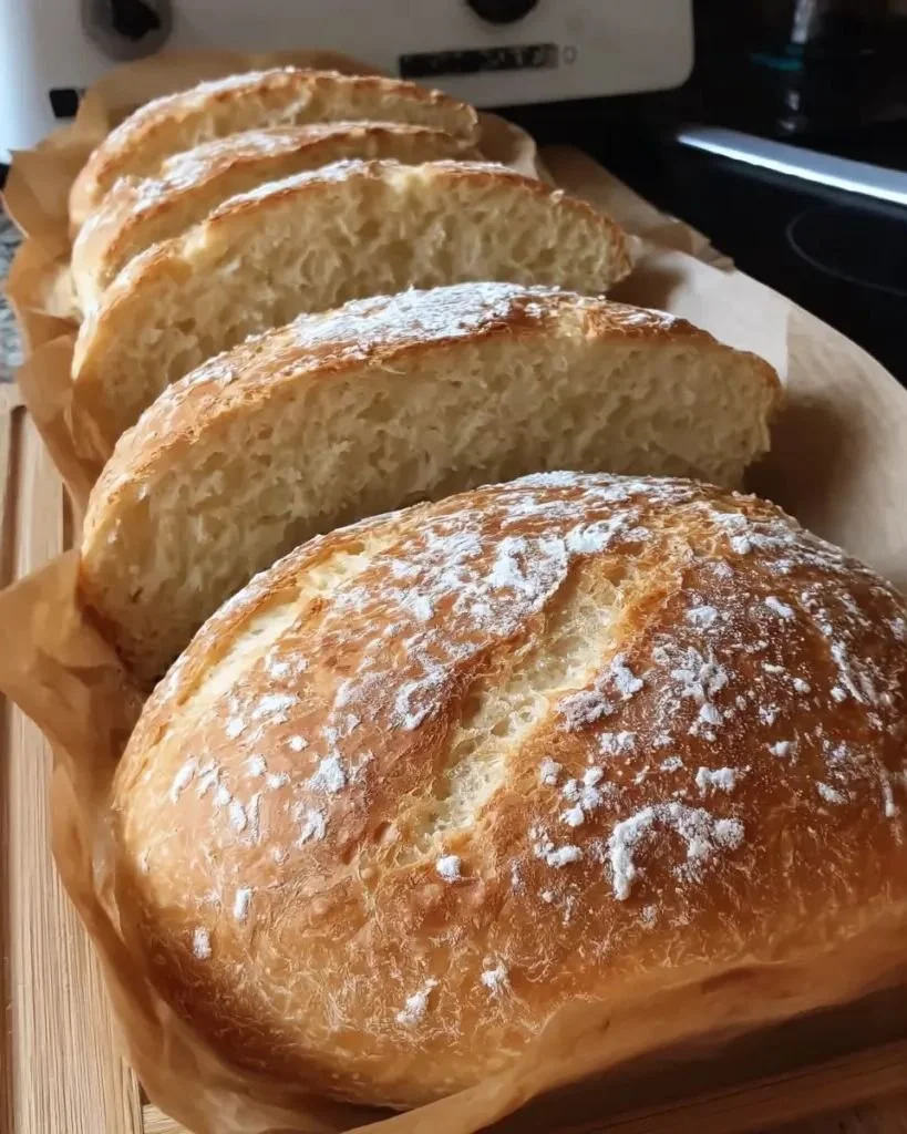 Homemade no-knead sandwich bread fresh out of the oven