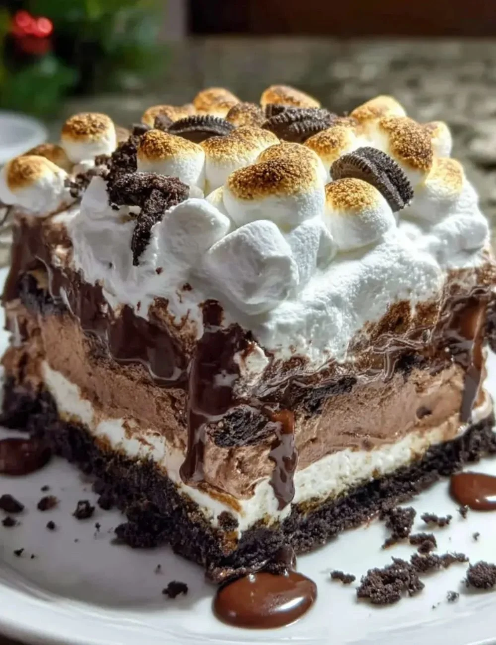 Delicious Hot Chocolate Lasagna dessert layers with chocolate and creamy filling.
