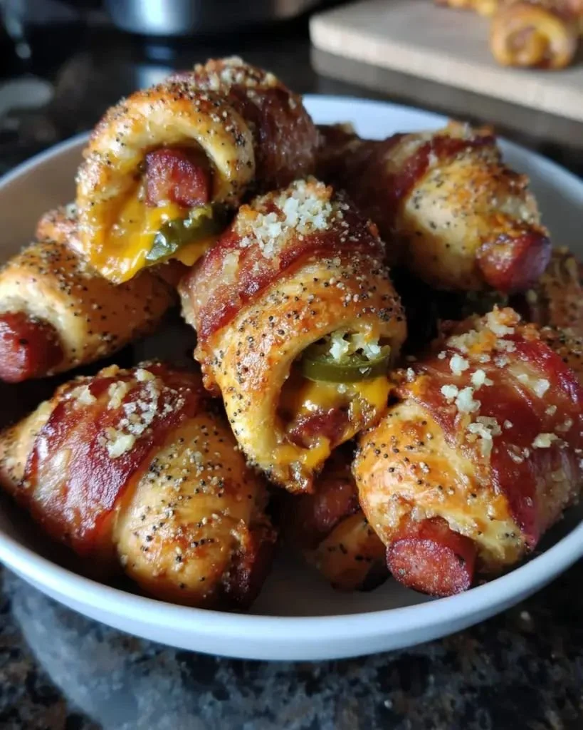 Jalapeno Popper Pigs in a Blanket ready for serving on a platter