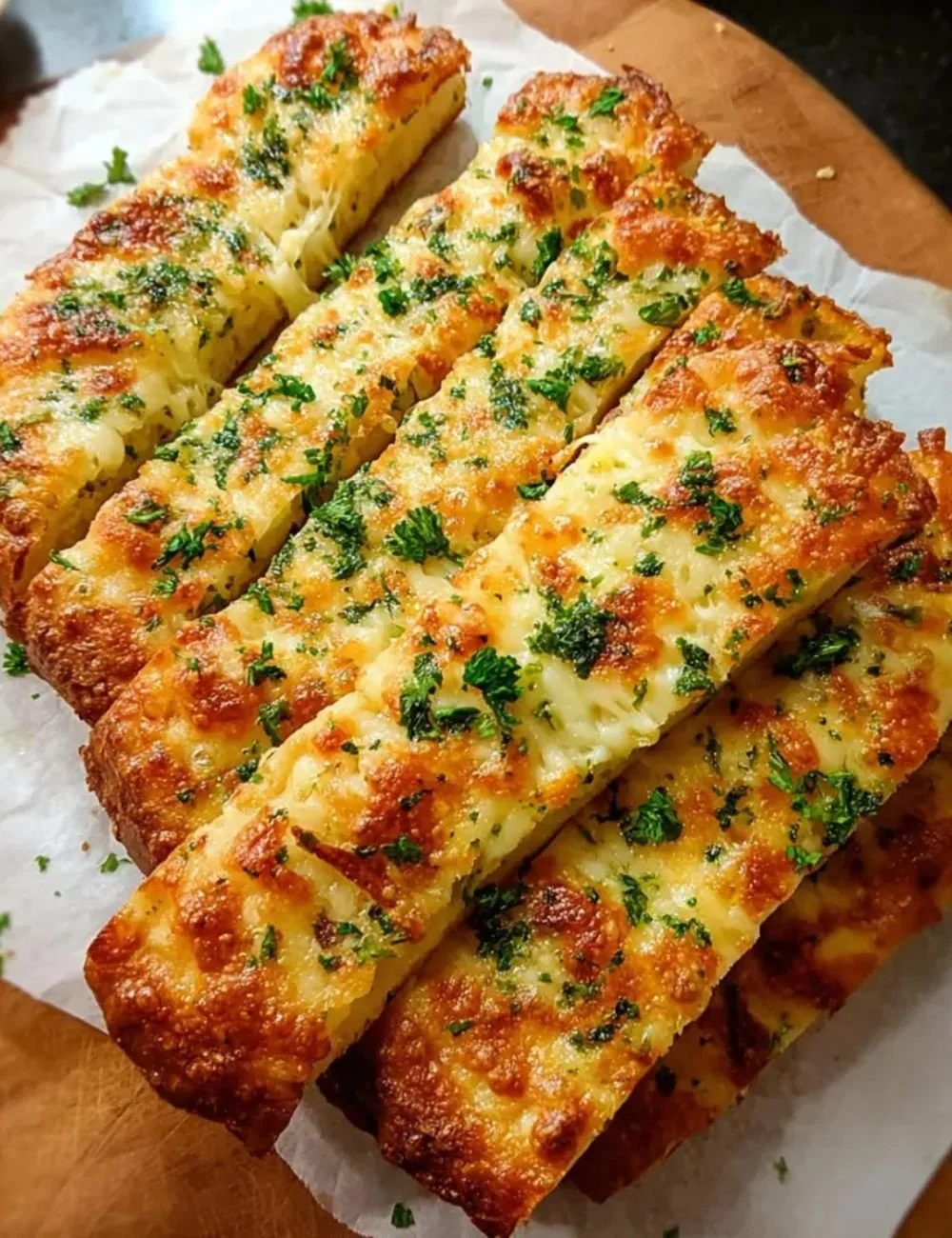 Keto Garlic Breadsticks served on a plate with herbs and garlic butter.
