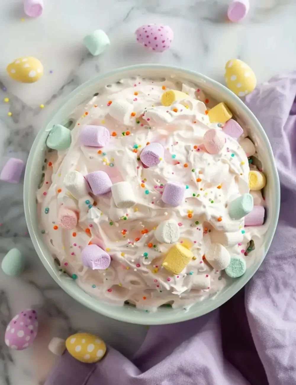 Delicious Marshmallow Easter Fluff Salad in a colorful bowl, perfect for Easter.