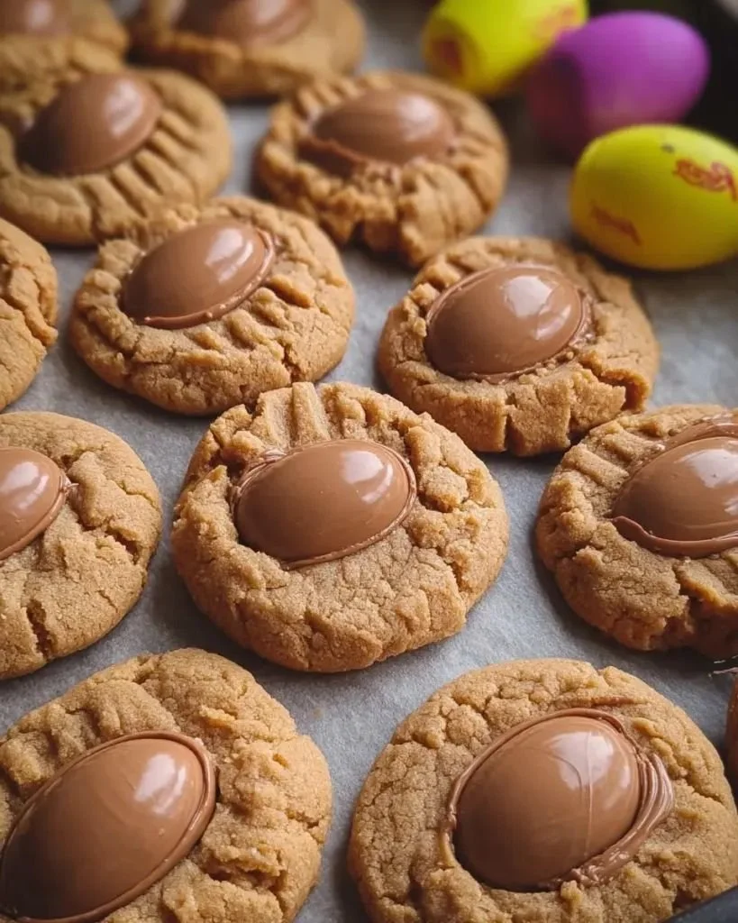 Delicious Reese's Egg Peanut Butter Cookies on a plate, ideal for dessert lovers.