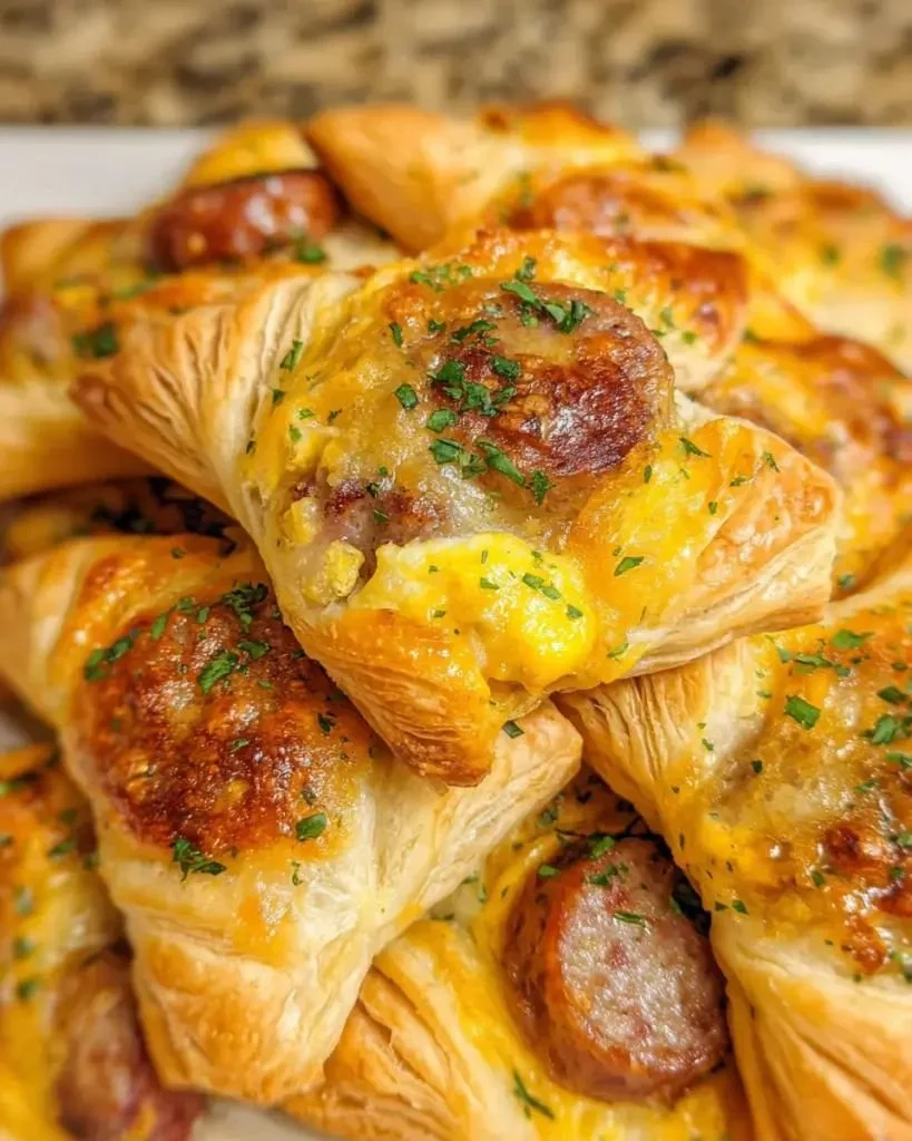 Delicious Sausage, Egg & Cheese Breakfast Puffs on a plate