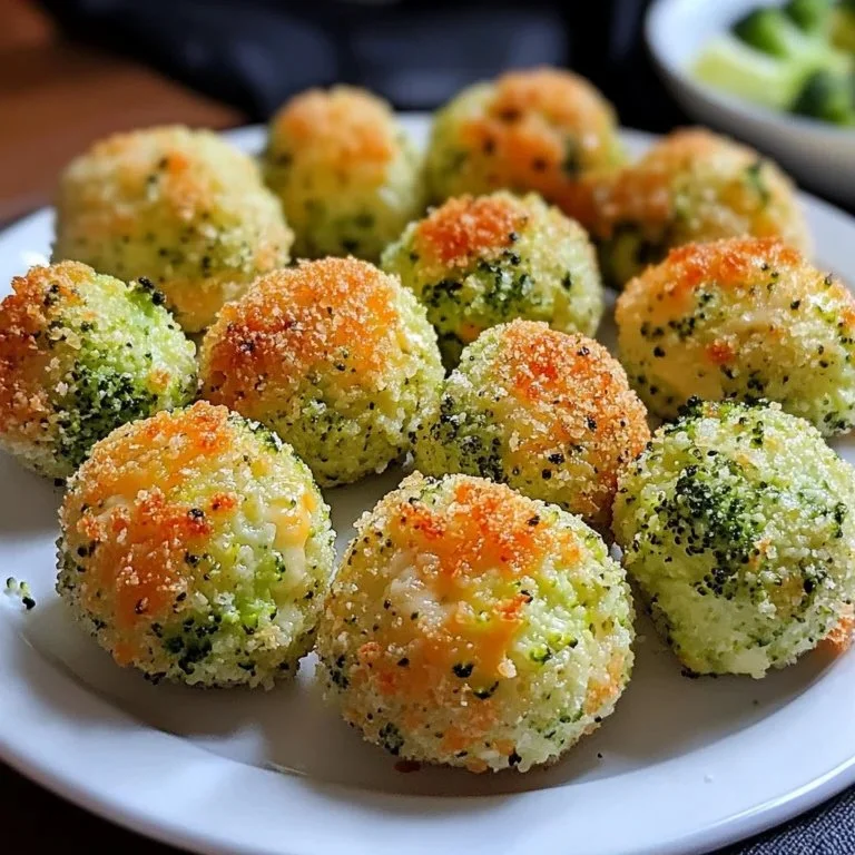 Plate of crispy baked broccoli cheese bites with melted cheese