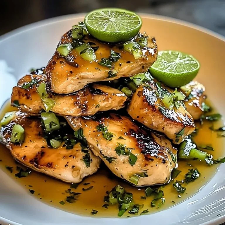 Grilled honey lime chicken garnished with fresh herbs